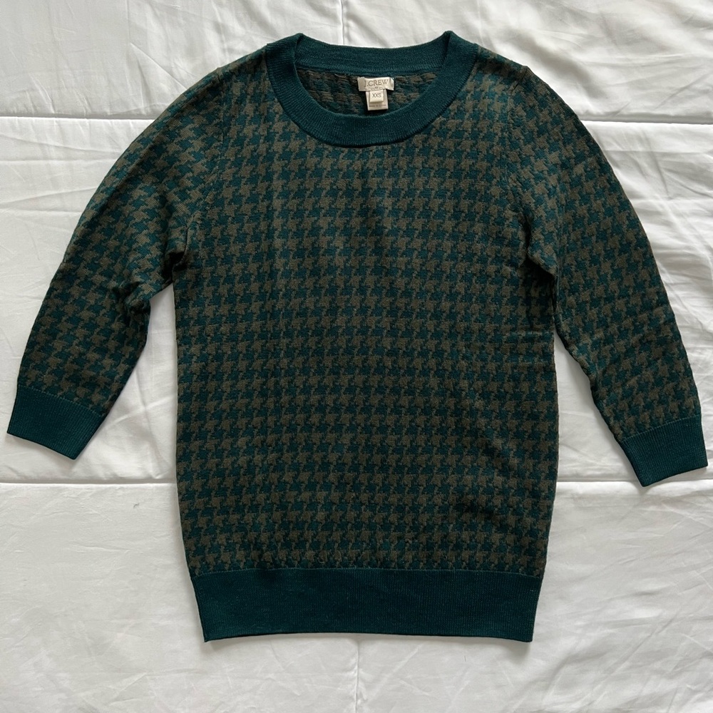 J. Crew Green Houndstooth Sweater XXS